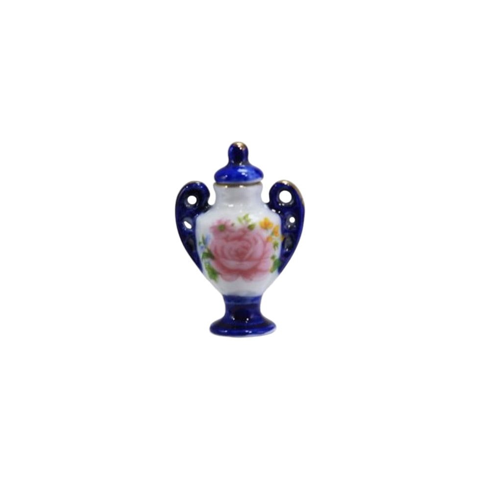 Blue floral vase with lid